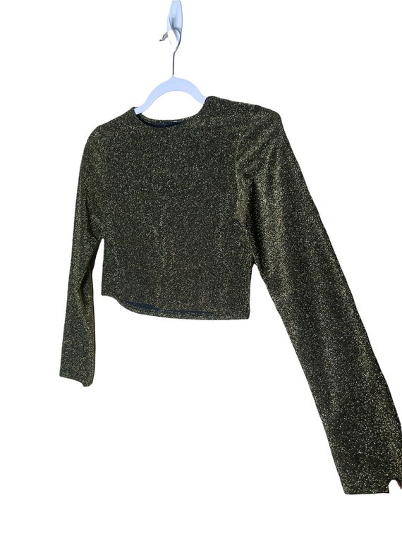 Vintage 80's Gold Metallic Spandex Crop Top Blous… - image 2