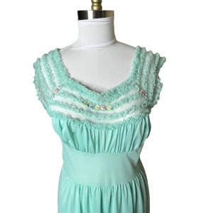 Vintage 60s Chic Lingerie Company California Aqua Nightgown Peignoir Ruffle Nylon, 36 image 4