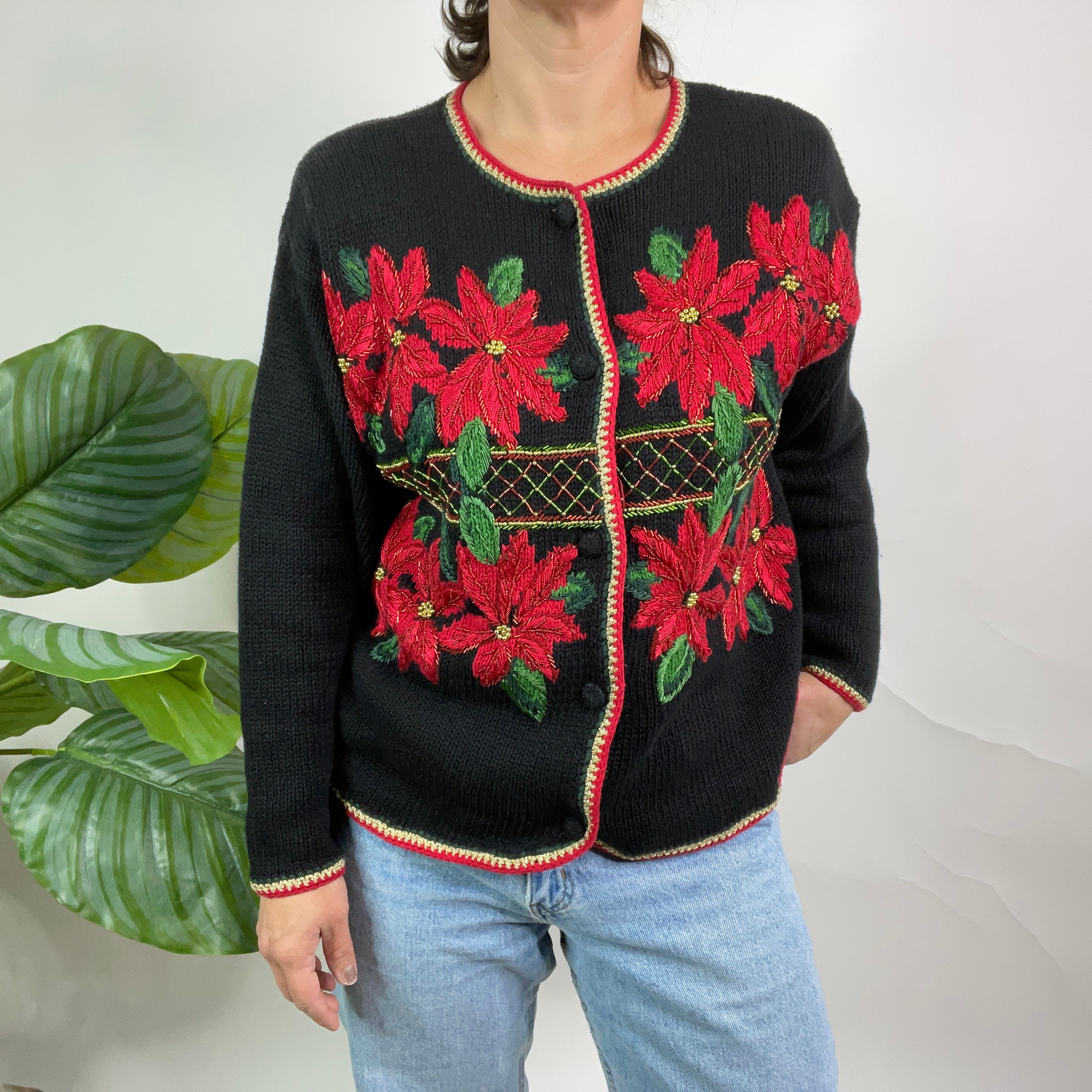 Vintage Christmas Poinsettia Beaded 
