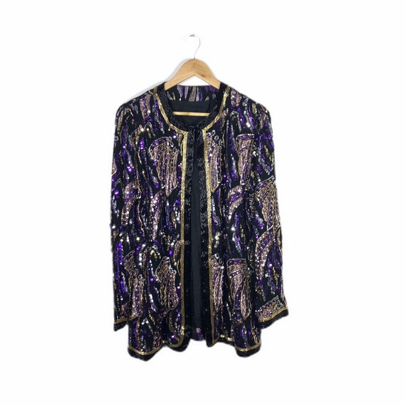 Vintage Purple and Gold Sequin and Beaded Jacket Large | Etsy