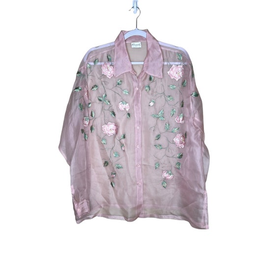 Vintage Florissant Pink Organza Embroidered Sheer… - image 3