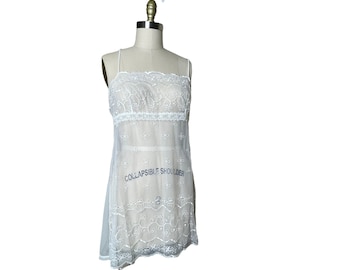 Vintage Victoria’s Secret White Sheer Mesh Net Bridal Lace Chemise Nightgown Large