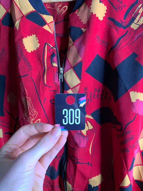 Vintage 90's Red Silk Bomber Jacket with Fashion … - image 10