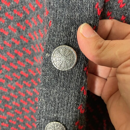 Vintage Gray and Red Birdseye Wool Cardigan Sweater, XL orders