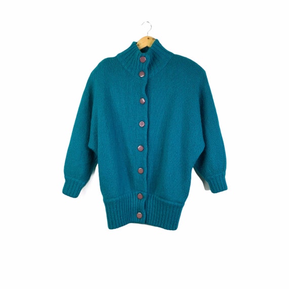 Vintage 80's Teal Blue Green Mohair Blend Batwing