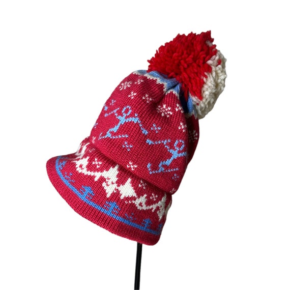 Red Pom-Pom Beanie Hat - LV – Beauty Bird Vintage