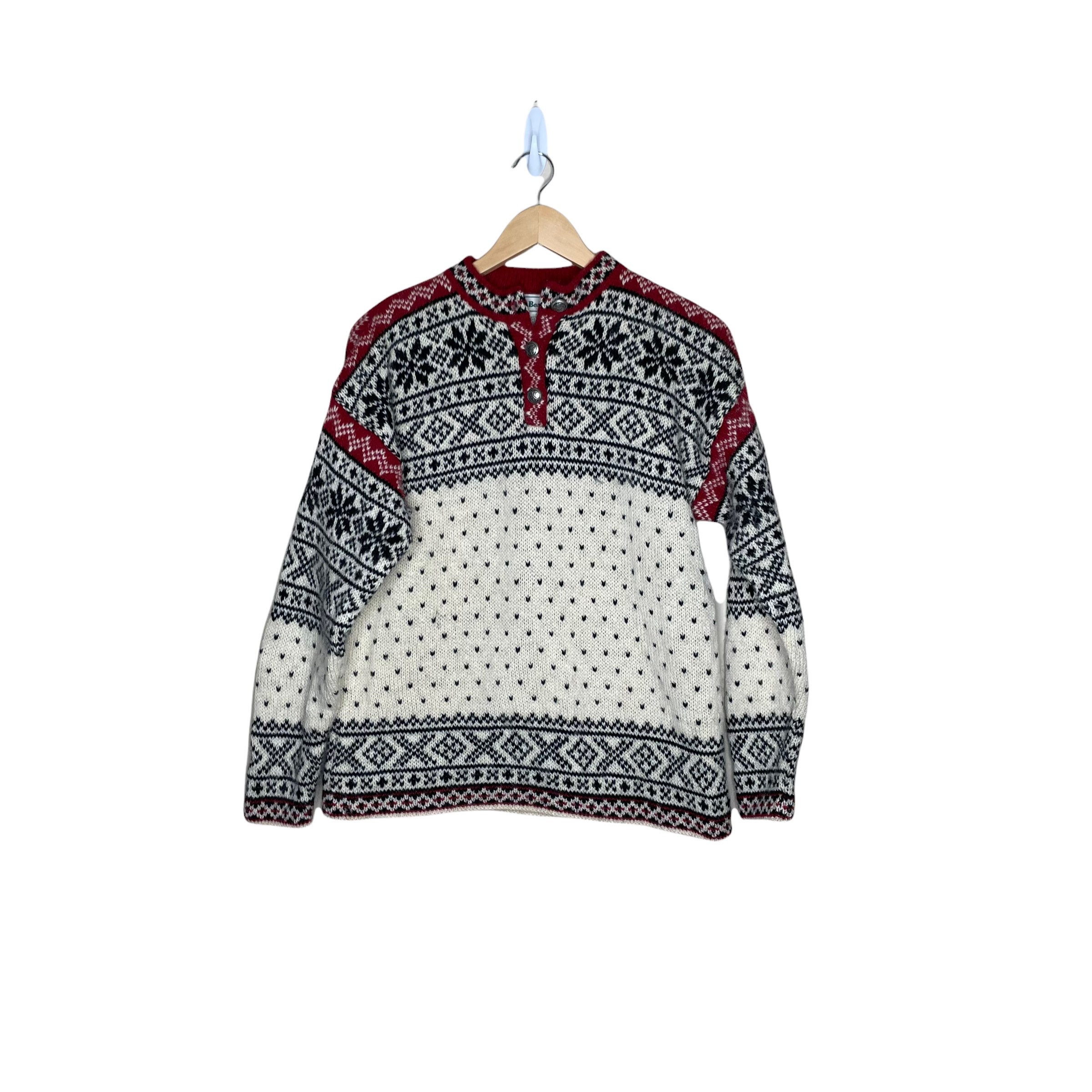Red Nordic Snowflake Wool Sweater 