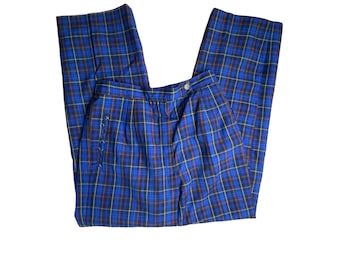 Vintage Women's Pendleton Blue Plaid Wool Pants, Made in USA, Size 12