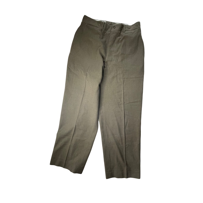 Vintage 1950's Men's Military Drab Brown Suspender Woolen Trouser Pants, Size 33 image 2