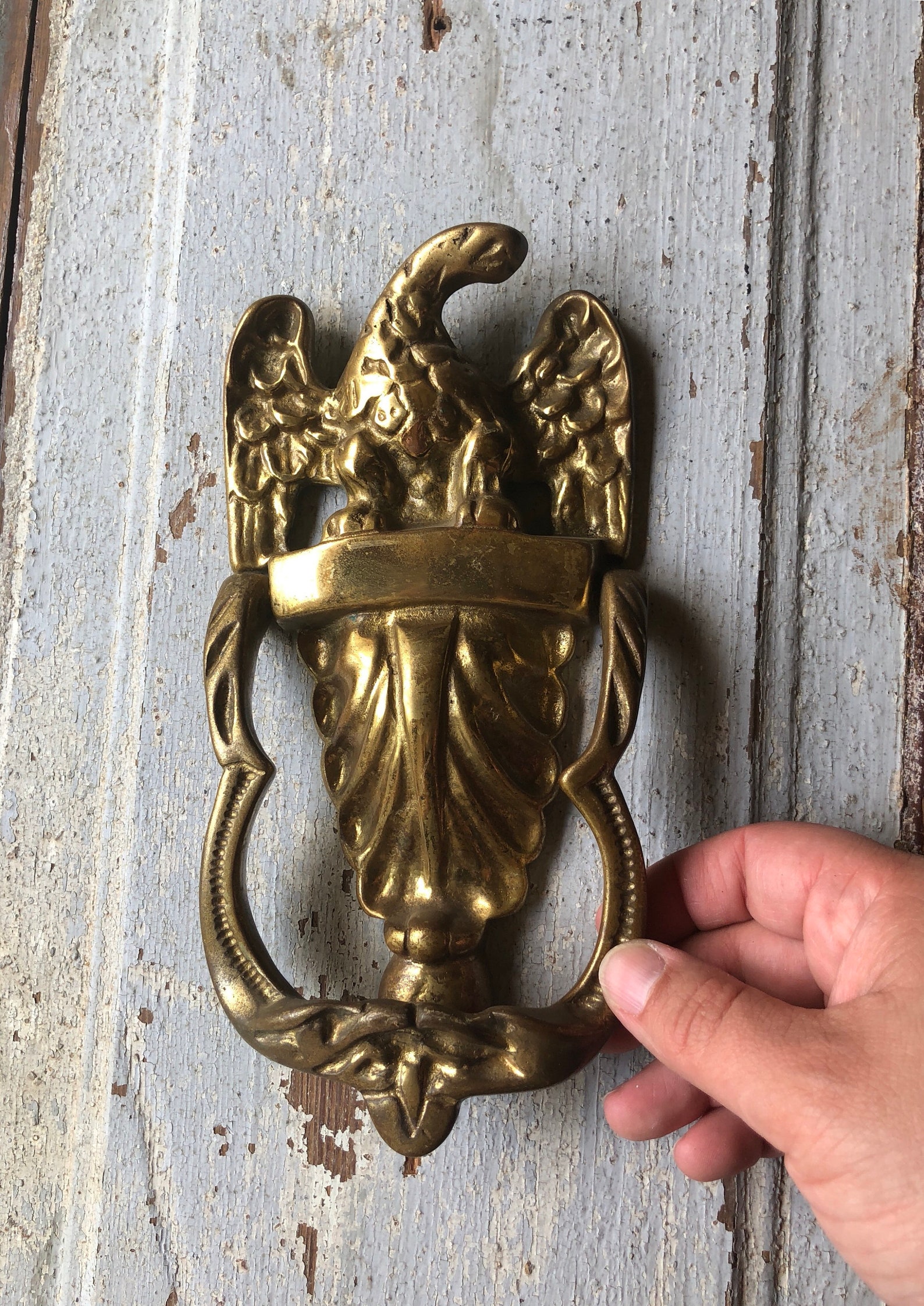Large Antique Solid Brass Eagle Door Knocker Etsy