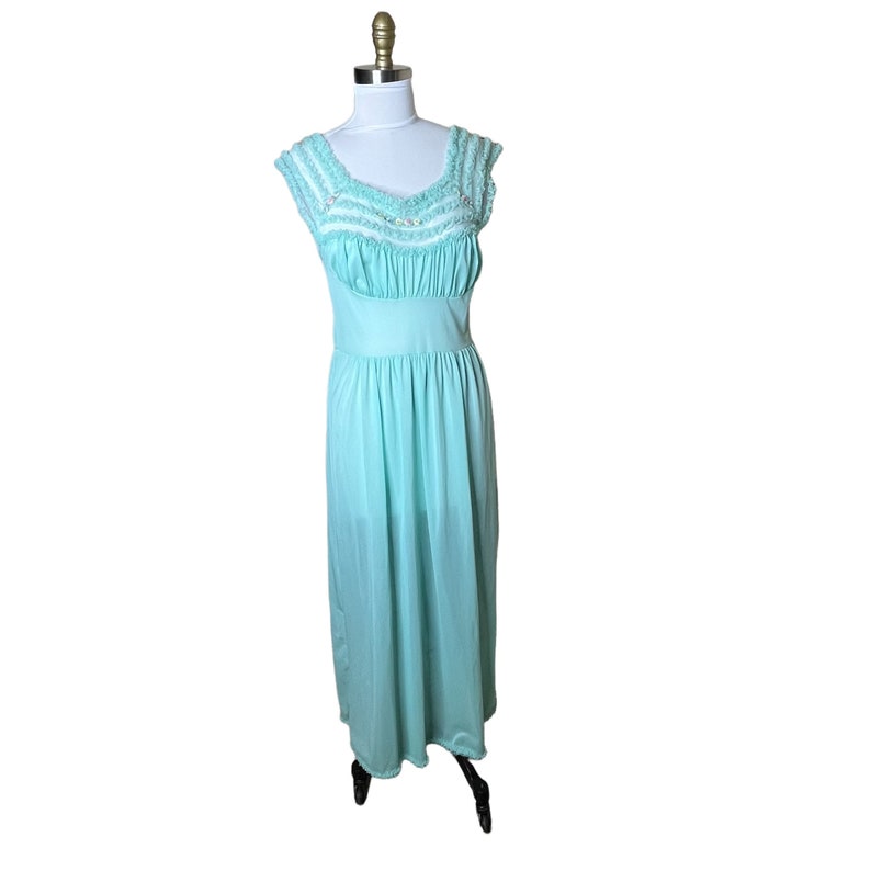 Vintage 60s Chic Lingerie Company California Aqua Nightgown Peignoir Ruffle Nylon, 36 image 1