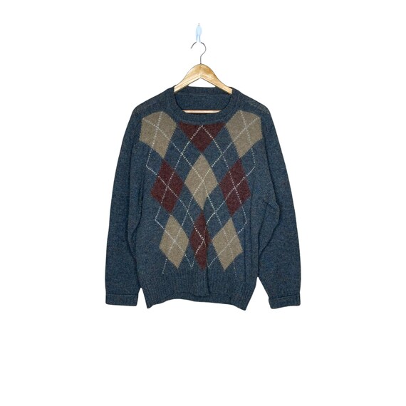 Vintage 70's Gray Argyle Shetland Wool Men's Sweater,… - Gem