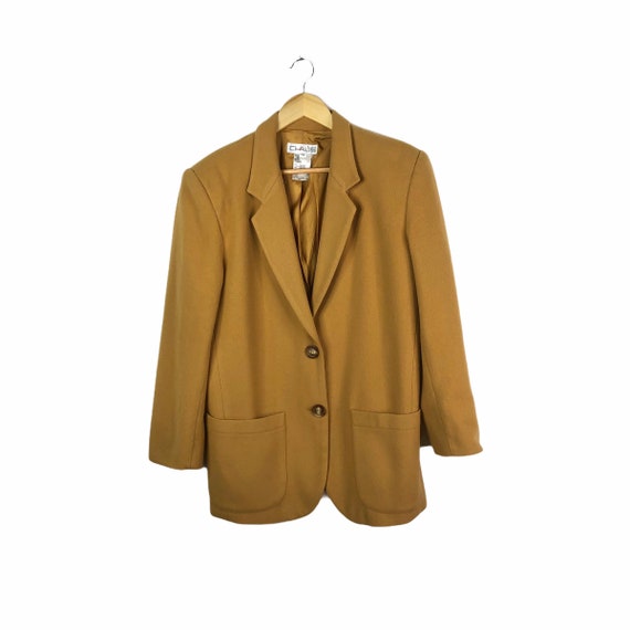 Vintage Mustard Yellow Wool Modern Boxy Blazer, Si