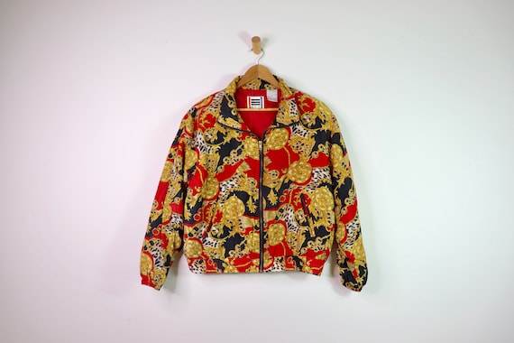 Vintage 90's EVR Silk Red Chains Tassle Bomber Jac