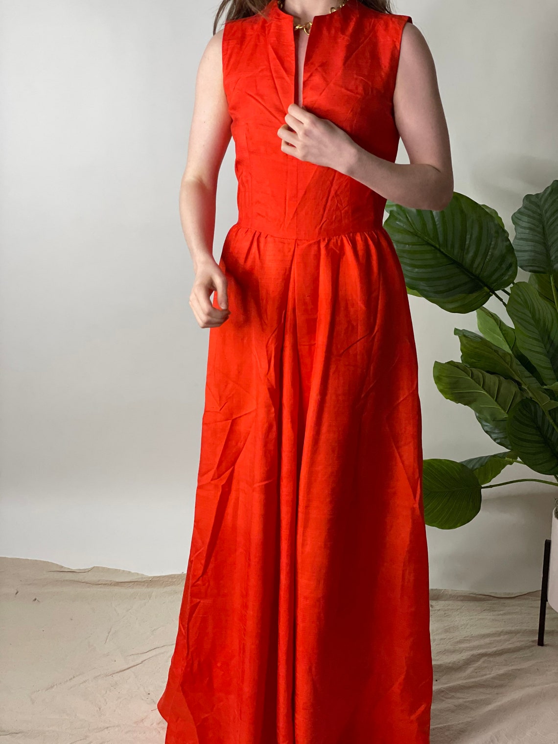 Vintage 60's Burnt Orange Raw Silk Gown Dress | Etsy
