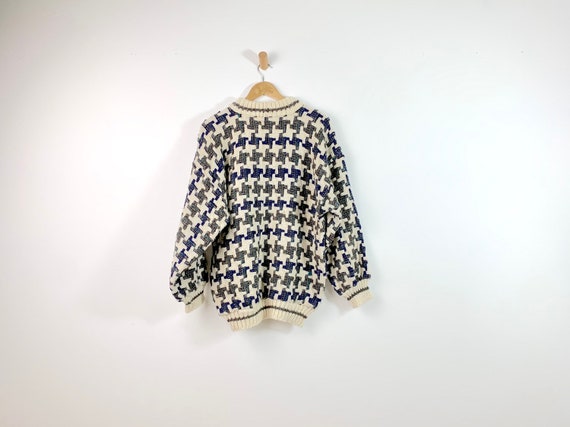 Vintage Wool Chunky Grey Cream Woven Houndstooth O