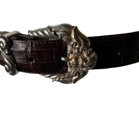 Vintage Brighton Brown Leather Belt Cherub Buckle… - image 5