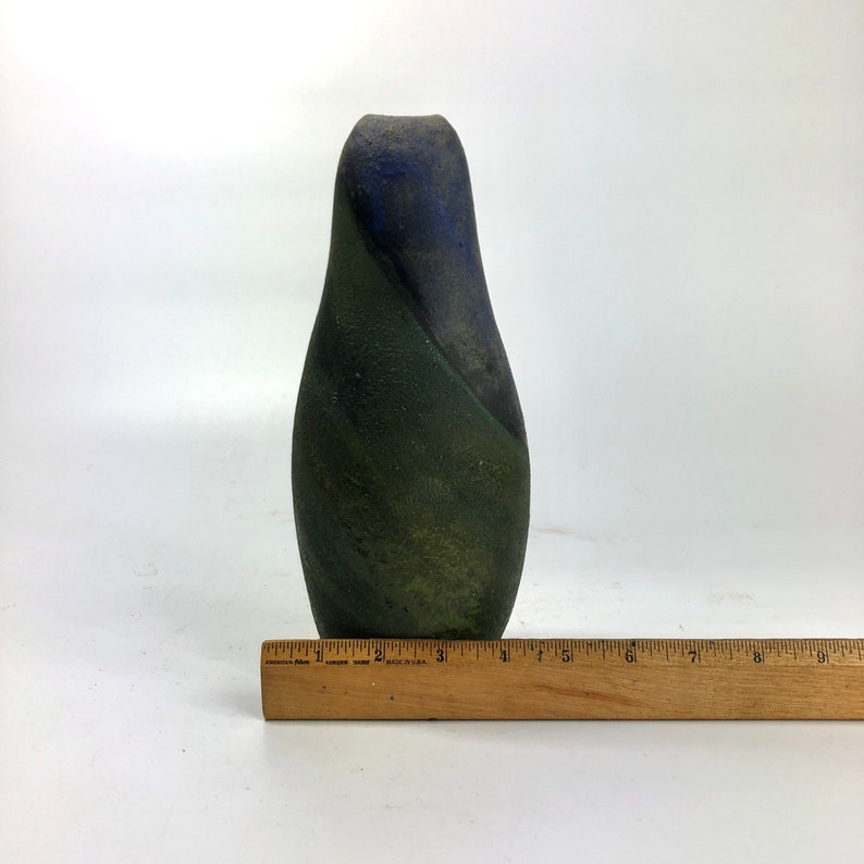 Italian Mid Century Modern Signed Marcello Fantoni Raymor Pottery Vase Black Blue Irridescent image 5