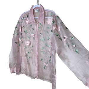 Vintage Florissant Pink Organza Embroidered Sheer Floral Blouse, No tag Large image 4