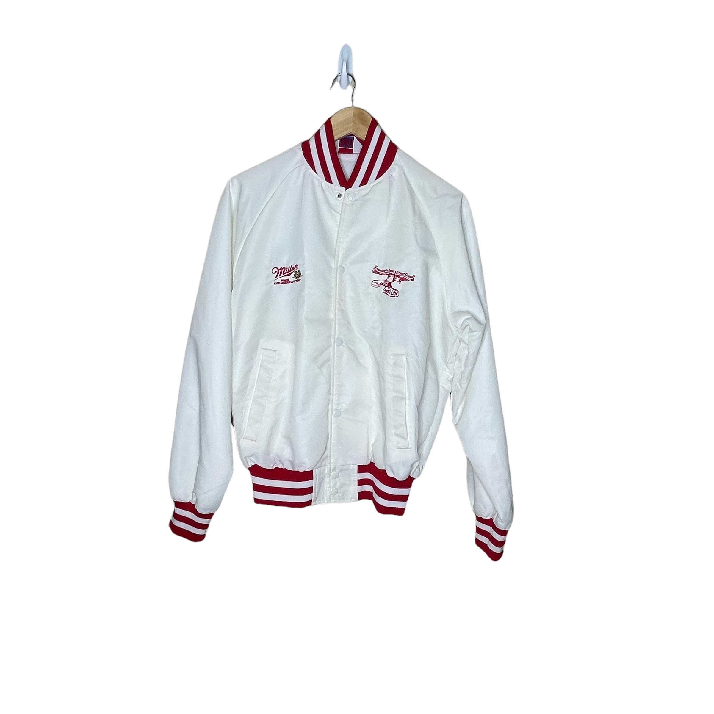 VTG 80s MVP White Satin Jacket Mens 