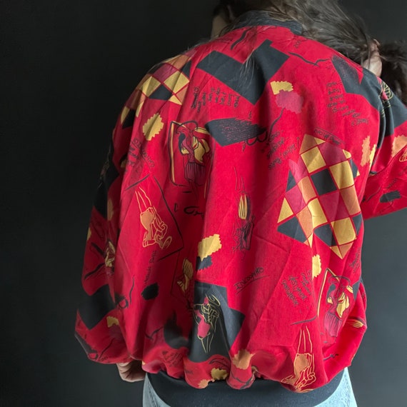 Vintage 90's Red Silk Bomber Jacket with Fashion … - image 5