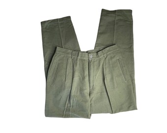 Vintage Women's 90's Liz Sport Green Pleated Linen Blend High Waisted Trouser Pants, Size 14