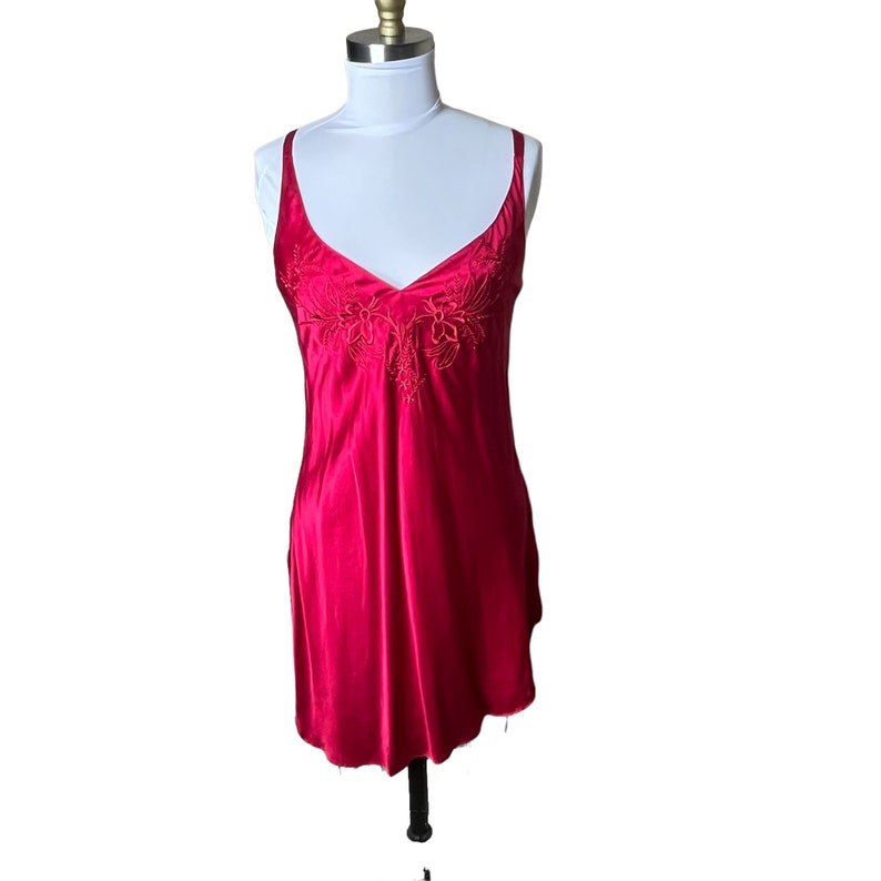 Victoria Secret Gold Label Slip Dress Red 100% Silk Short Mini Vintage Small image 1