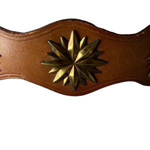 Vintage 70's Brown Starburst Medalian Wide Leather Belt, 30-32 image 3