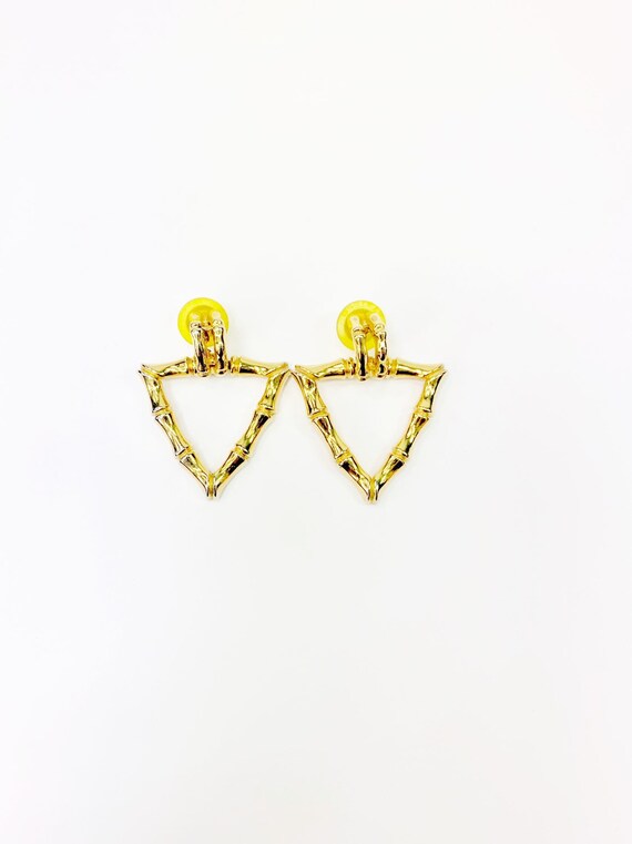 Vintage 90 S Gold Tone Triangle Door Knocker Earrings Etsy