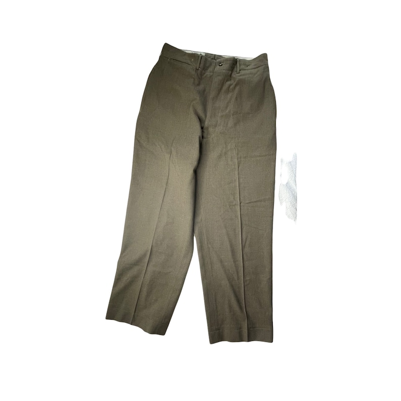 Vintage 1950's Men's Military Drab Brown Suspender Woolen Trouser Pants, Size 33 image 8