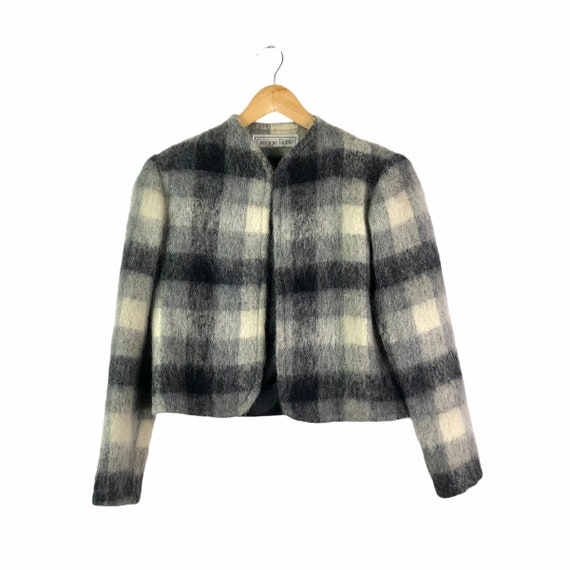 Vintage Grey Plaid Mohair Cropped Blazer, Size 6
