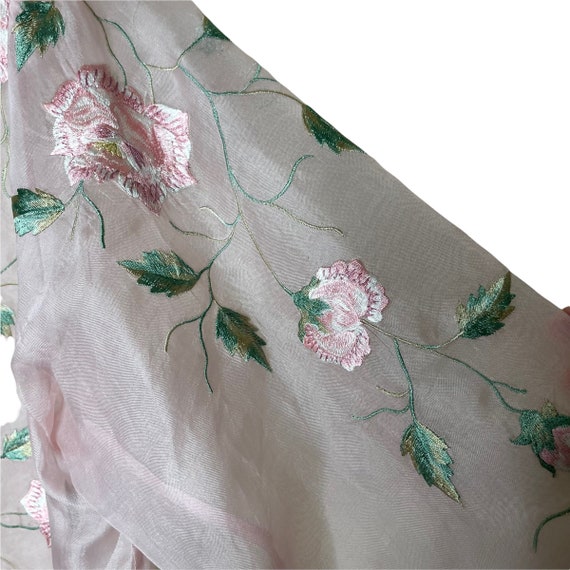 Vintage Florissant Pink Organza Embroidered Sheer… - image 5