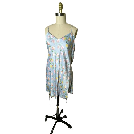 Vintage Iris Blue Floral Silk Nightgown Slip Dress, S… - Gem