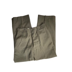 Vintage 1950's Men's Military Drab Brown Suspender Woolen Trouser Pants, Size 33 image 1
