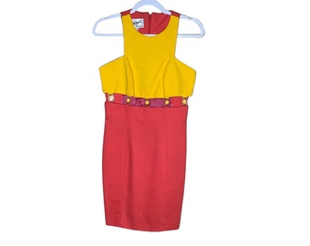 Vintage 90’s Linda Segal Women’s Cocktail Dress Orange Yellow Midriff Dress Daisy size 4