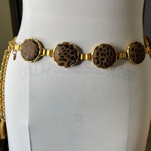 Vintage 90's Express Cheetah Leather Gold Chain Link Belt image 3