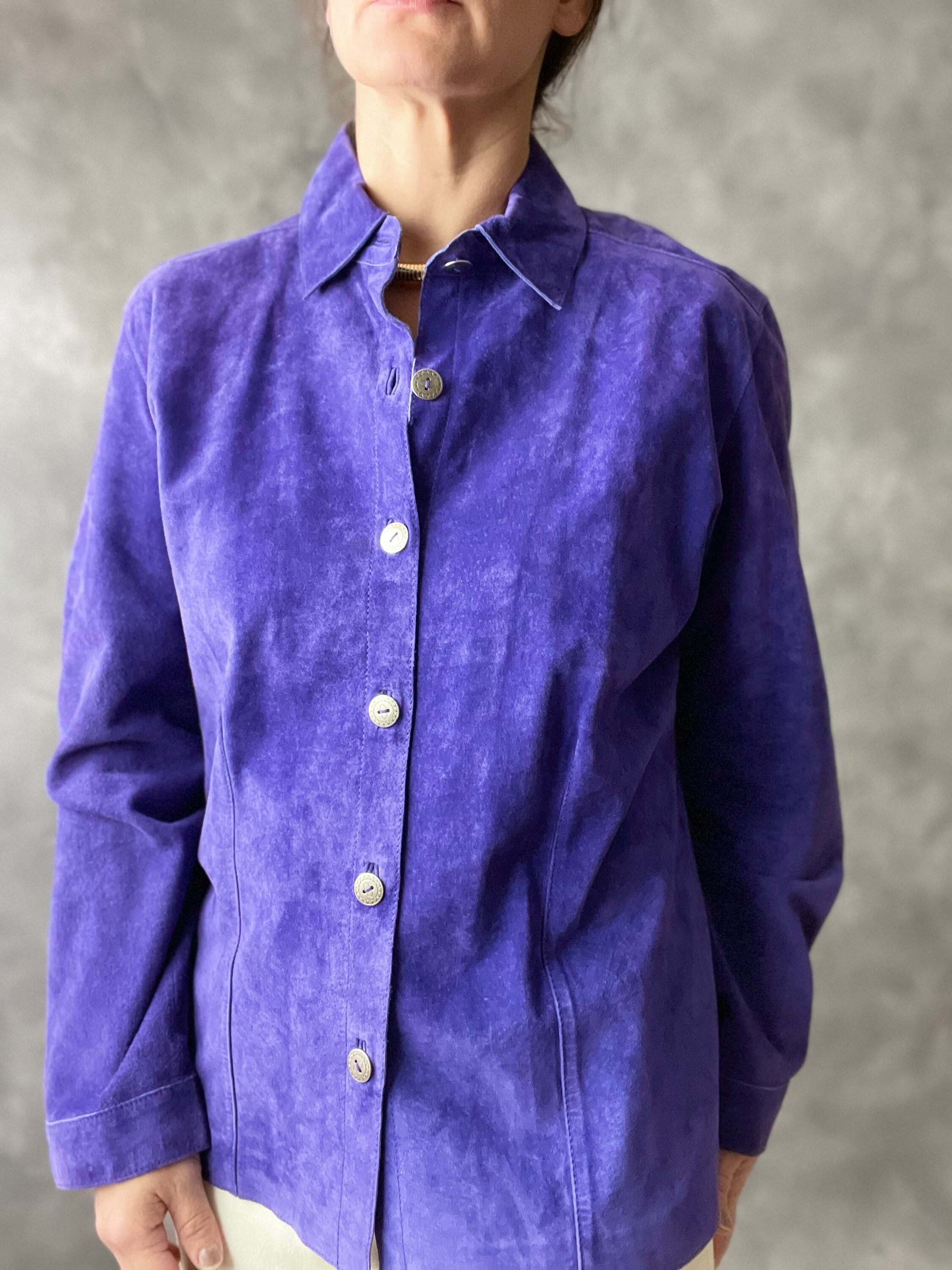 Vintage Purple Cobalt Blue Suede Button 