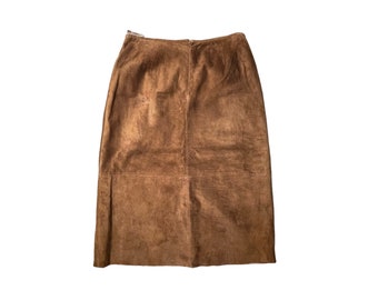 Vintage John Paul Richard Brown Suede Midi Skirt, Size 10