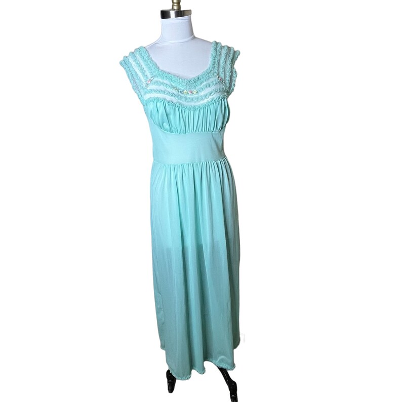 Vintage 60s Chic Lingerie Company California Aqua Nightgown Peignoir Ruffle Nylon, 36 image 7