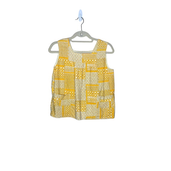 Vintage 70's Handmade Yellow Smock Sleeveless Blo… - image 5