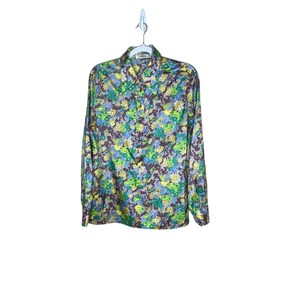 1970s disco picto long sleeve butterfly collar vintage blue green floral shirt size 13 image 2