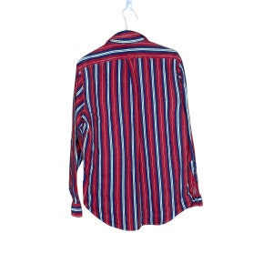 Ralph Lauren Women's Blue Red Striped Washed Linen Button Down Shirt Blouse, Size L image 6