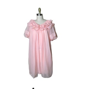 Vintage Avian Pink Chiffon & Nylon Nightgown and Robe Set M Pegnoir Lace Bild 1