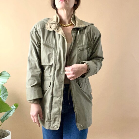 Vintage 80's Drab Army Green Drawstring Barn Coat