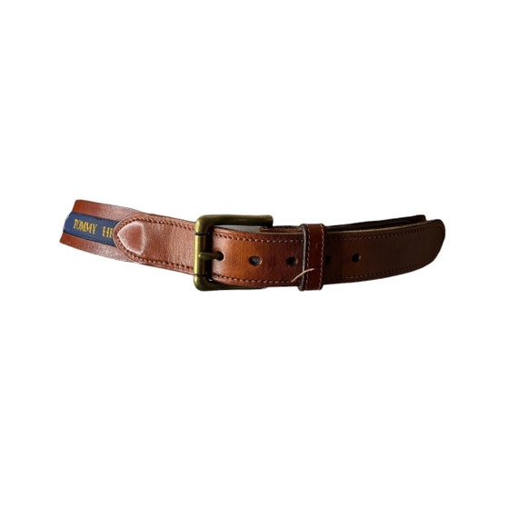 Vintage Tommy Hilfiger Brown Leather Flag Belt, 36 - image 1