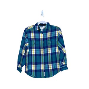 Vintage 90's Blue Buffalo Check The Limited Blue Plaid Flannel Button Down Shirt, Size 10 image 1