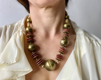 Vintage Bone and Brass Beaded Necklace