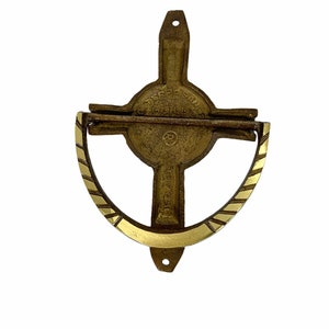 Vintage Terra Sancta Brass Enamel Cross Door Door Knocker image 5