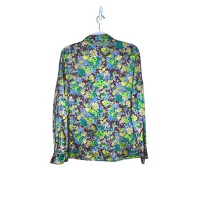 1970s disco picto long sleeve butterfly collar vintage blue green floral shirt size 13 image 6