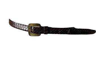 Vintage 80's Brown Snakeskin Leather Skinny Belt, 28-32